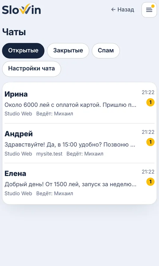 У вас — все диалоги в «Чатах», с телефона.