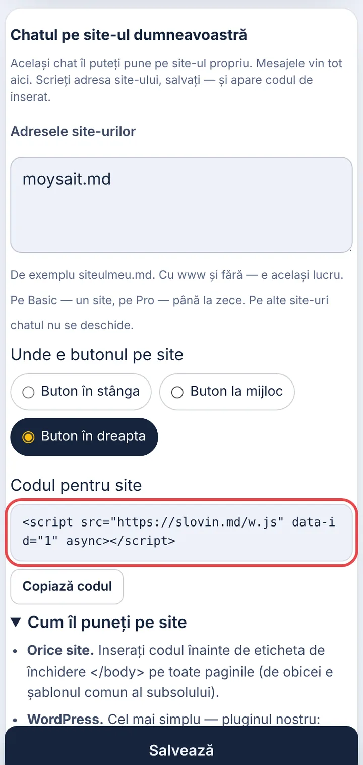 Chatul pe site-ul propriu