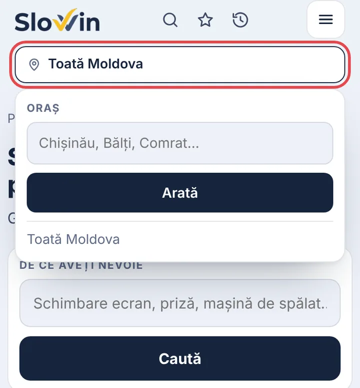 Apăsați pe oraș