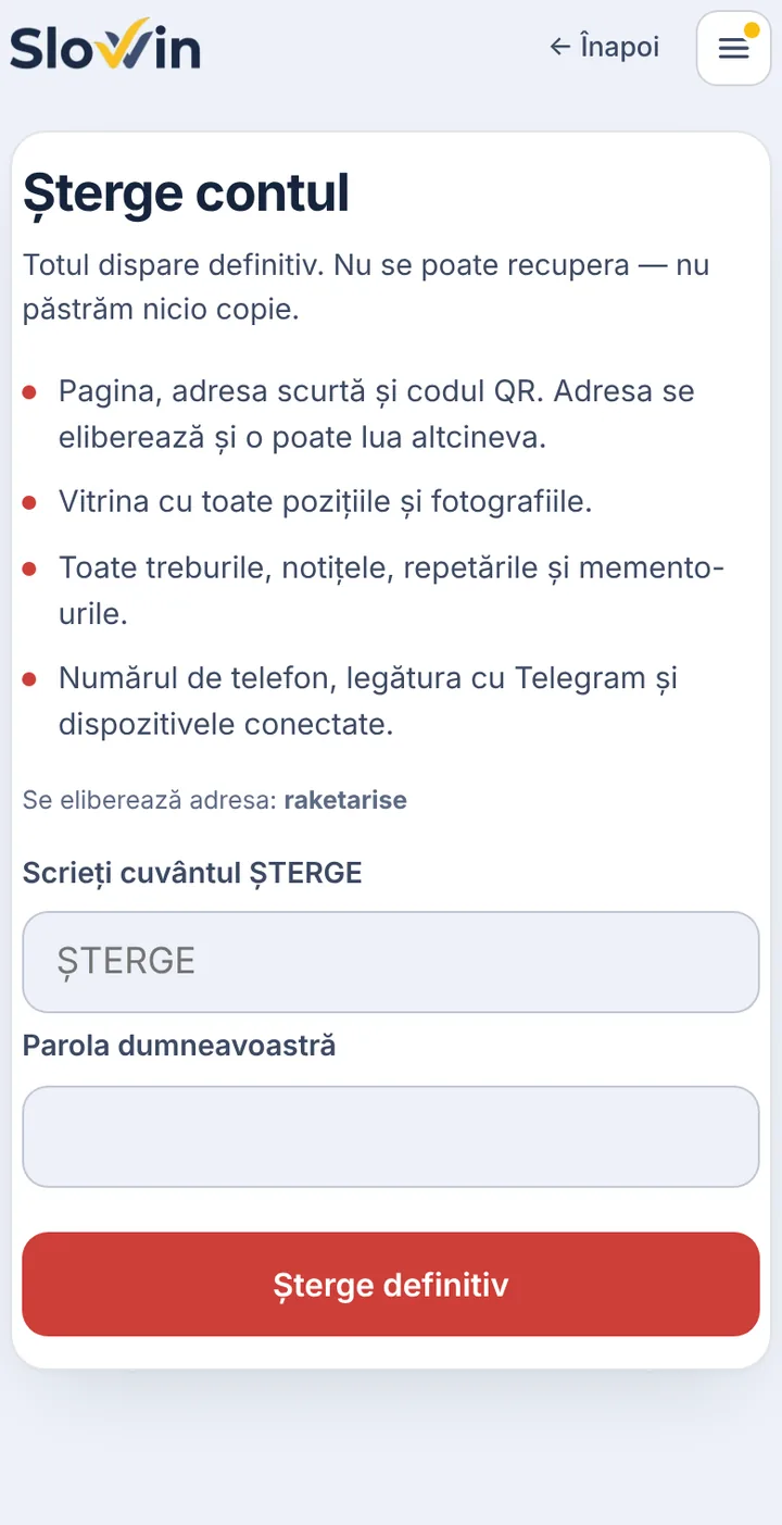 Ce se șterge și confirmarea
