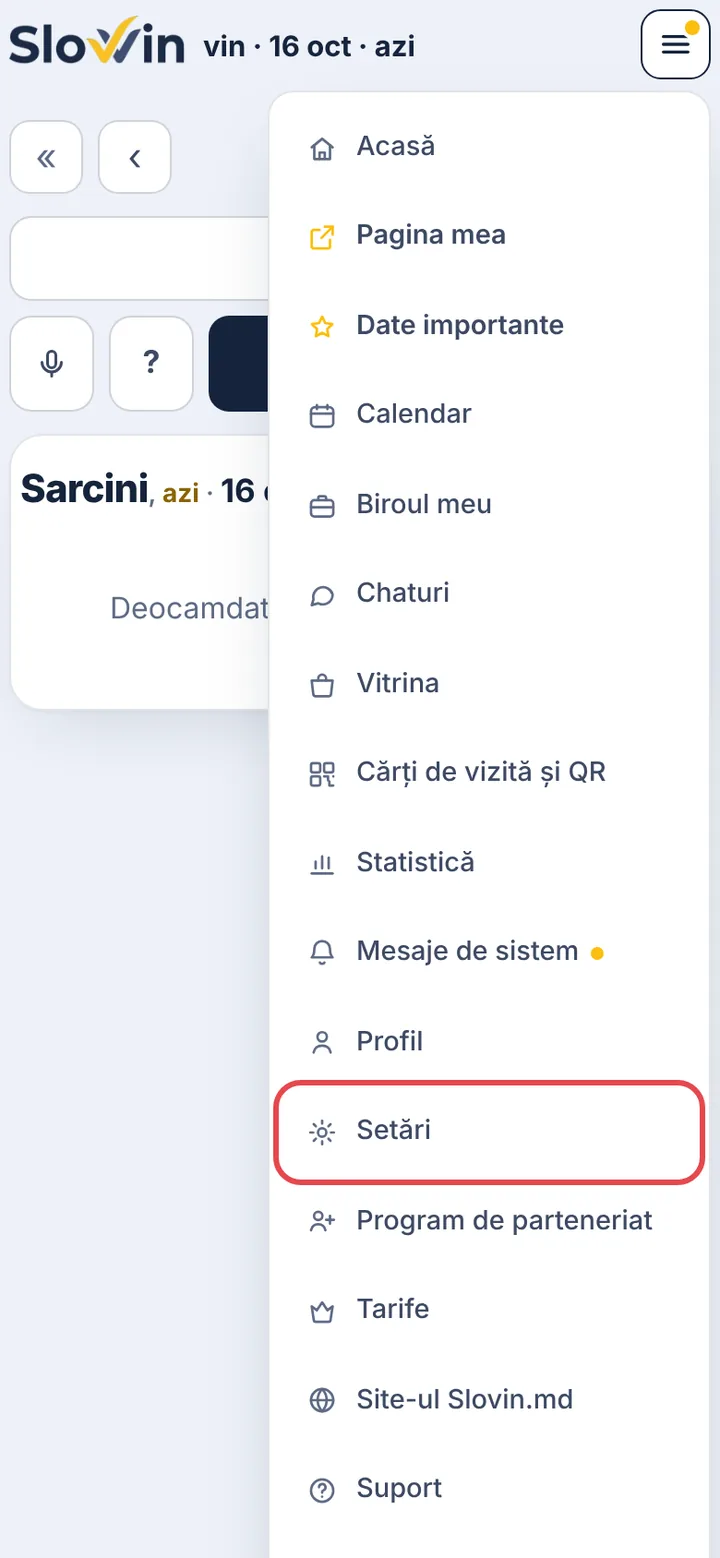 Deschideți setările