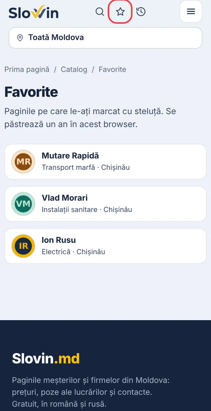 Deschideți favoritele