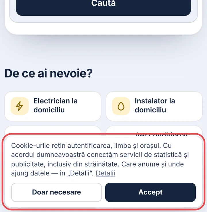 Bannerul despre cookie
