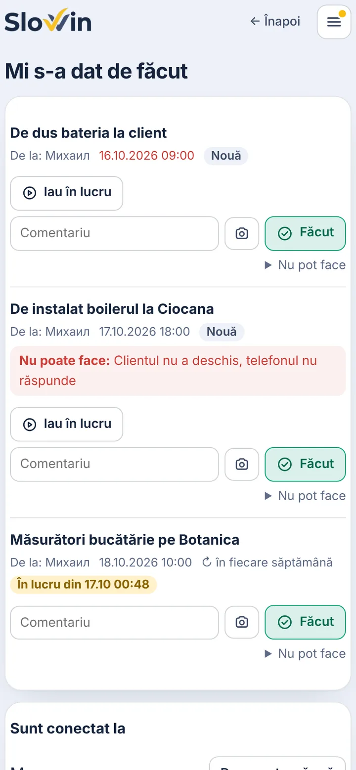 Lucrați cu sarcinile