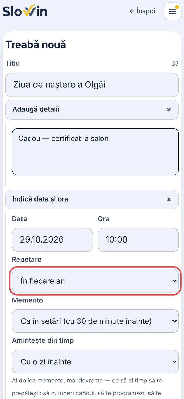 Alegeți repetarea
