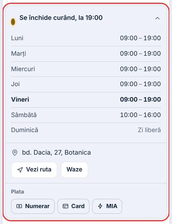 Programul, adresa și plata