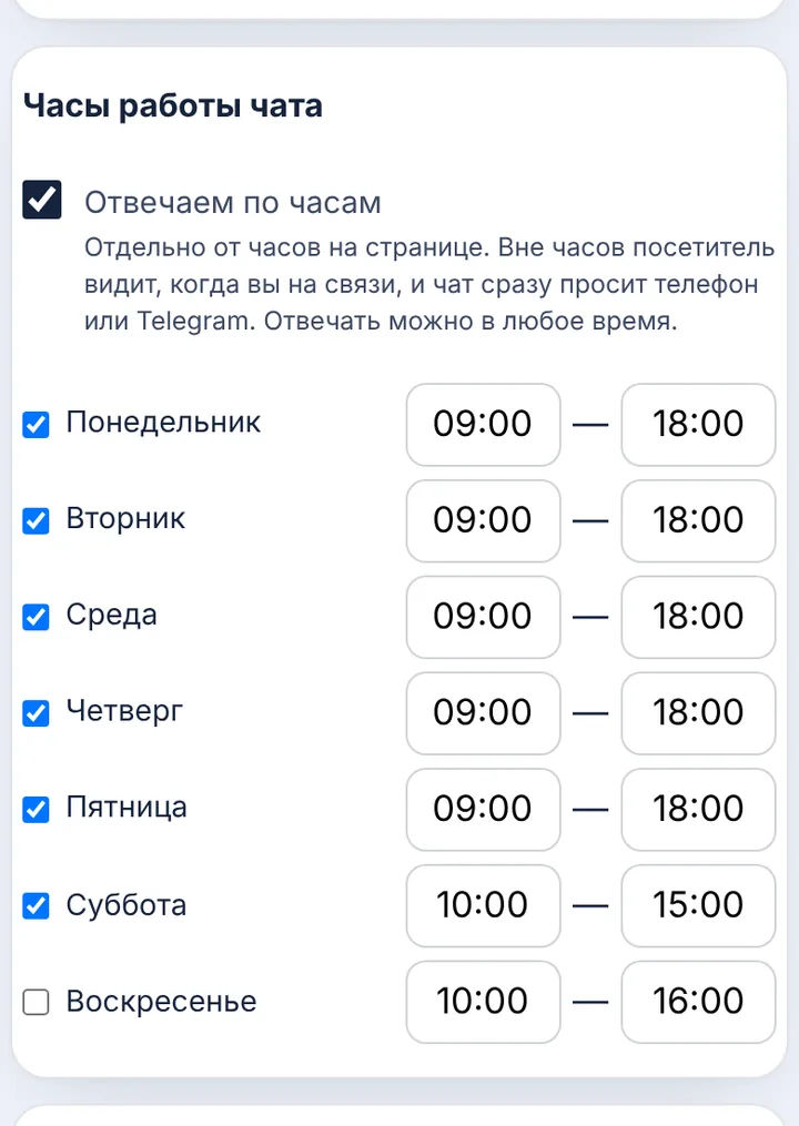 Часы работы чата